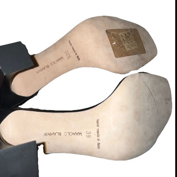 MANOLO BLAHNIK Charona Sandals black EU 38.5 105 Faux-Pearl heels open toe NWOT - Picture 11 of 12